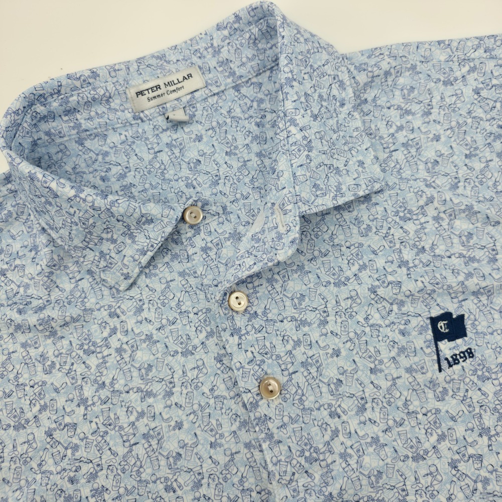 Peter Millar Summer Comfort cocktail garnish Golf Polo Shirt Mens Large Blue